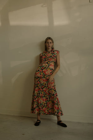 1930s floral silk open back gown