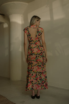 1930s floral silk open back gown