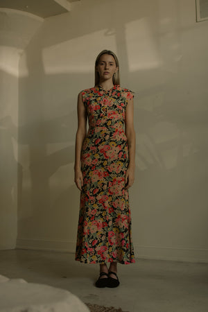 1930s floral silk open back gown