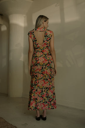 1930s floral silk open back gown