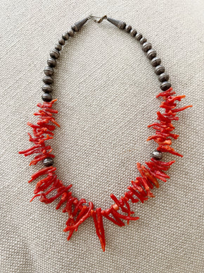 Old Pawn Navajo graduated silver + Coral necklace