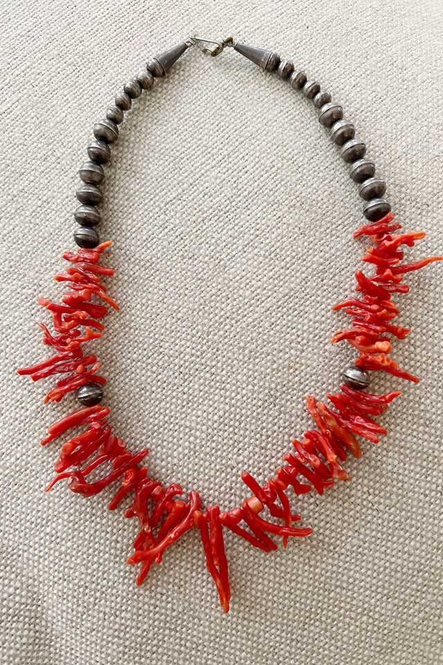 Old Pawn Navajo graduated silver + Coral necklace