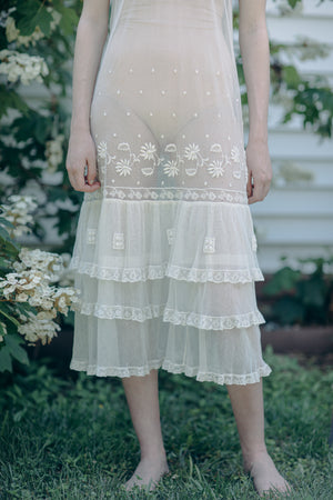 Antique 1920s embroidered french net dress