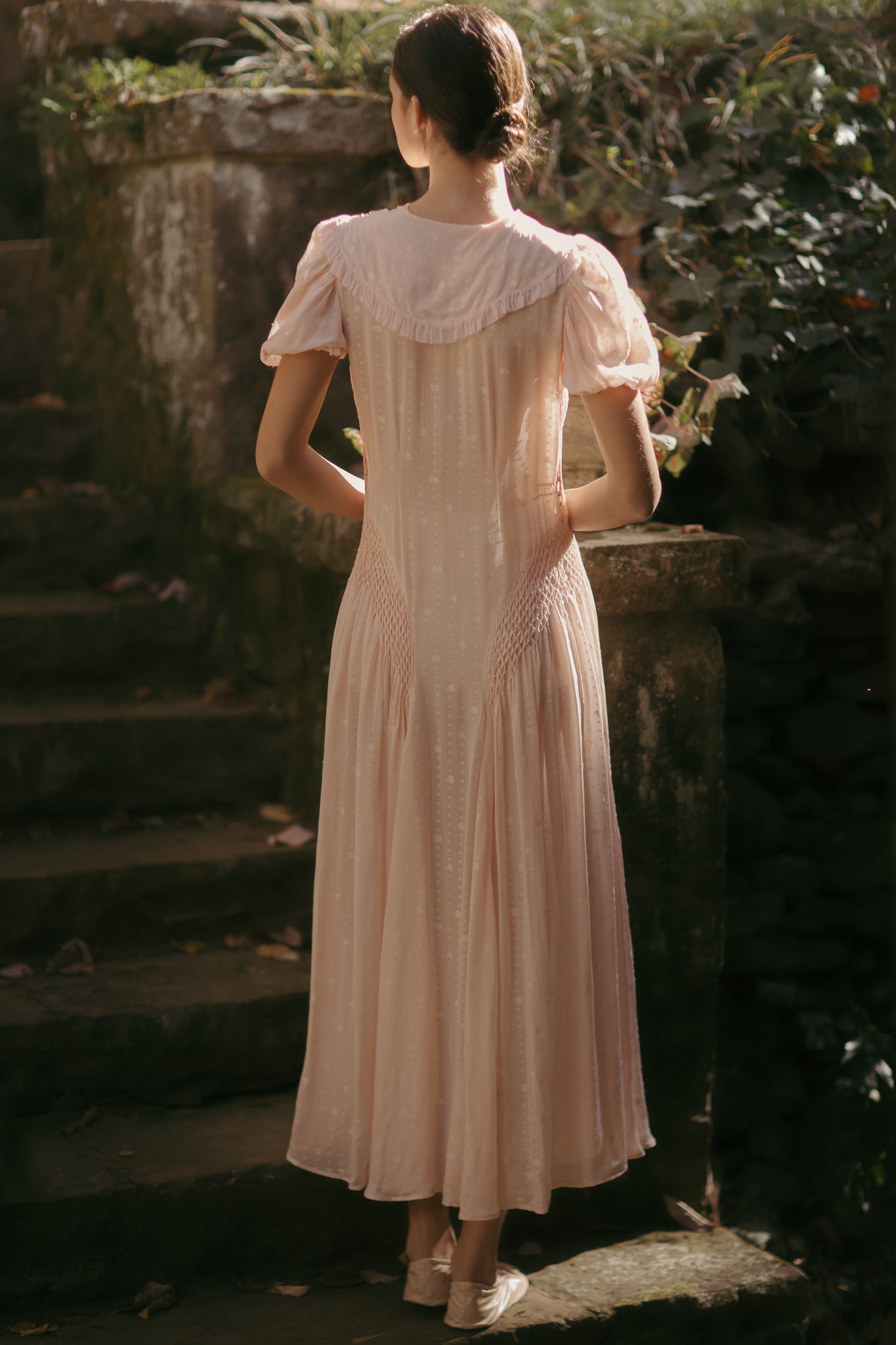 1930s french honeycomb silk crepe dress