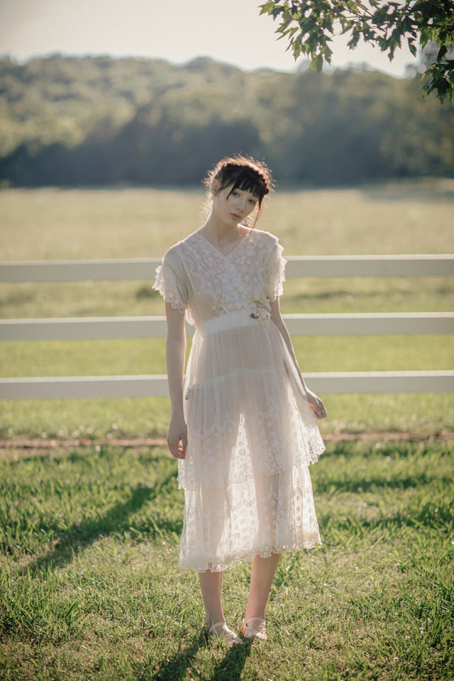 Antique 1900s tiered french lace dress