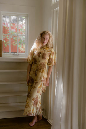 1930s crepe chiffon tiered floral dress