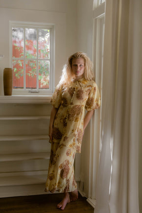 1930s crepe chiffon tiered floral dress
