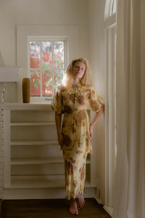 1930s crepe chiffon tiered floral dress