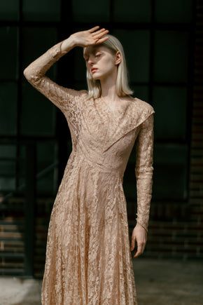 1940s nude chantilly lace evening dress