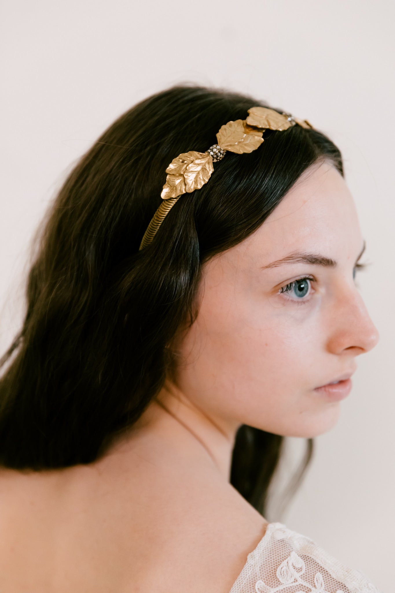 1940s Miriam Haskell guilt gold leaf headpiece
