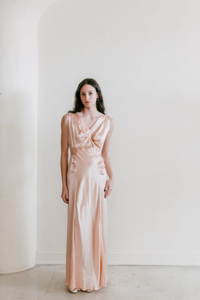1930s ballet pink liquid satin gown
