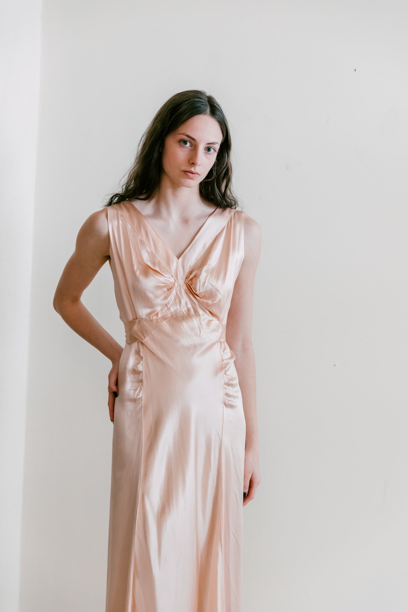 1930s ballet pink liquid satin gown Devore Vintage 1930s ballet pink liquid satin gown Devore Vintage