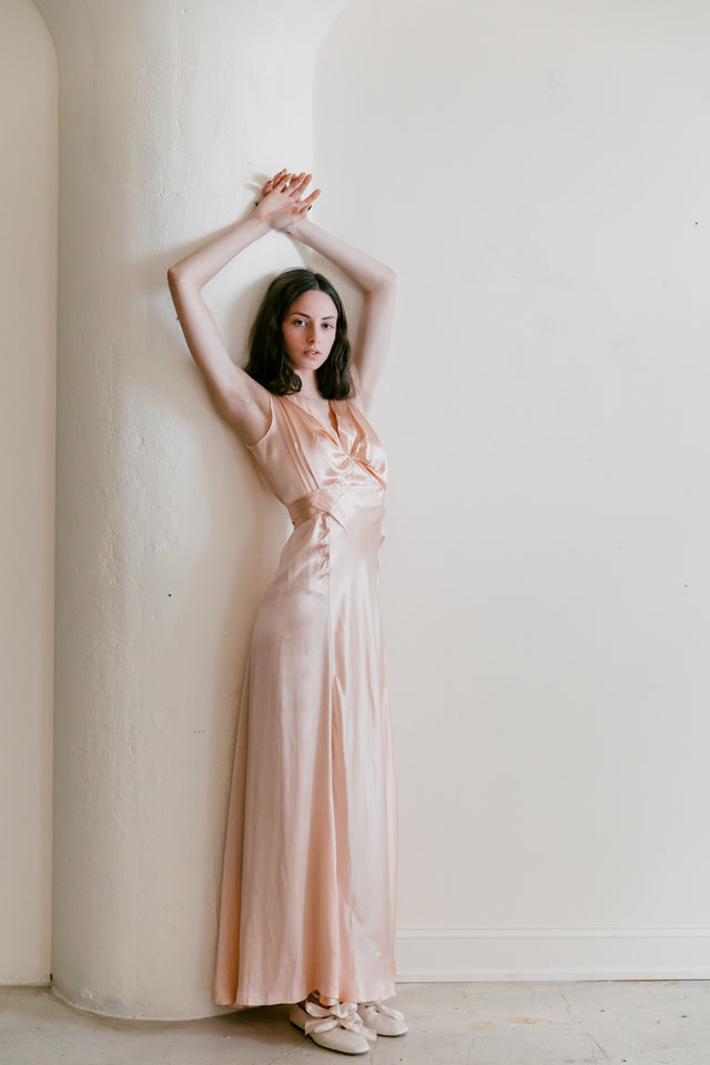 1930s ballet pink liquid satin gown