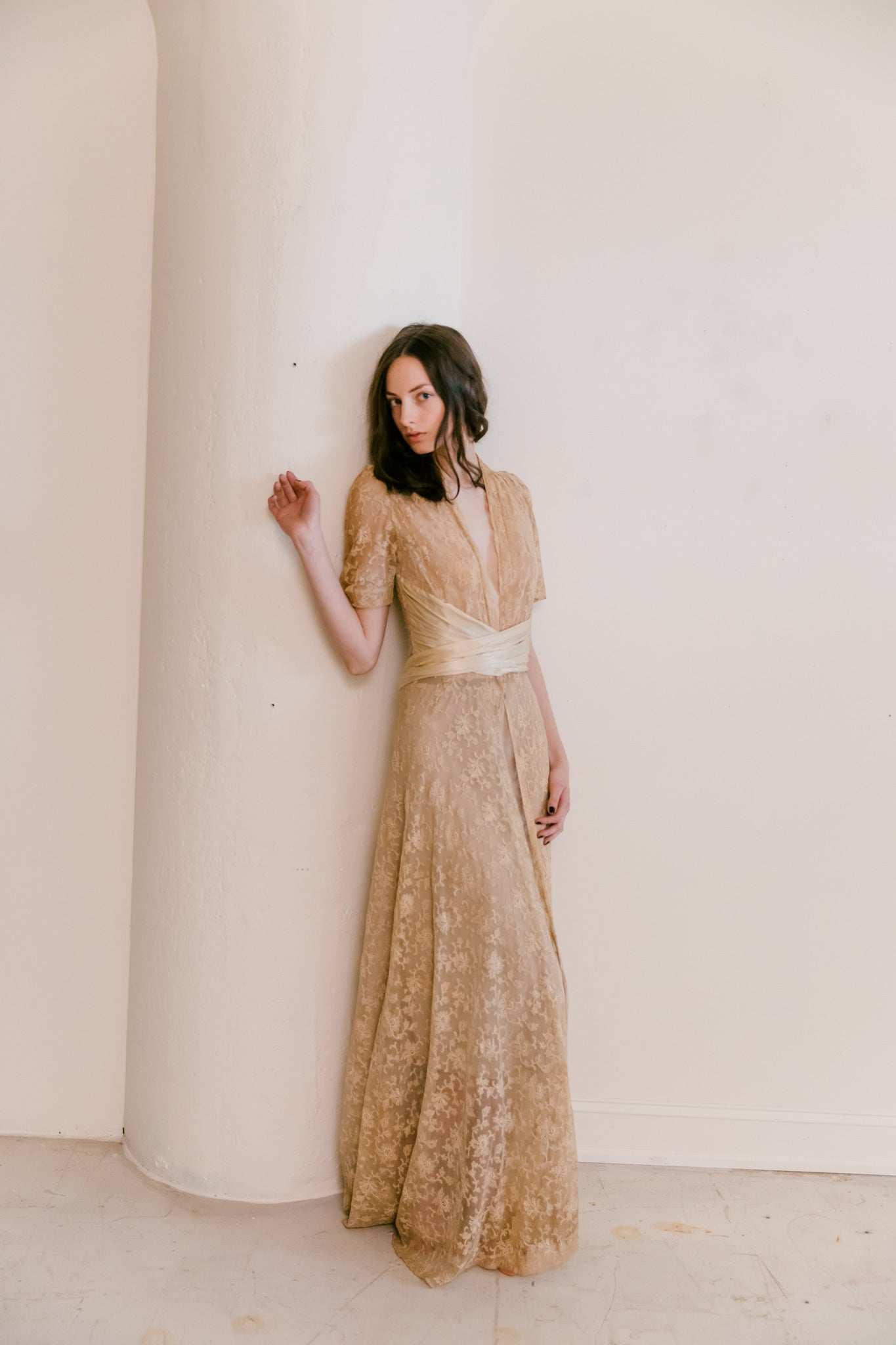 1930s ecru alenon lace trousseau robe Devore Vintage 1930s ecru alenon lace trousseau robe Devore Vintage
