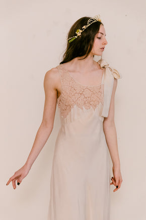 1930s French silk asymmetrical lace dress