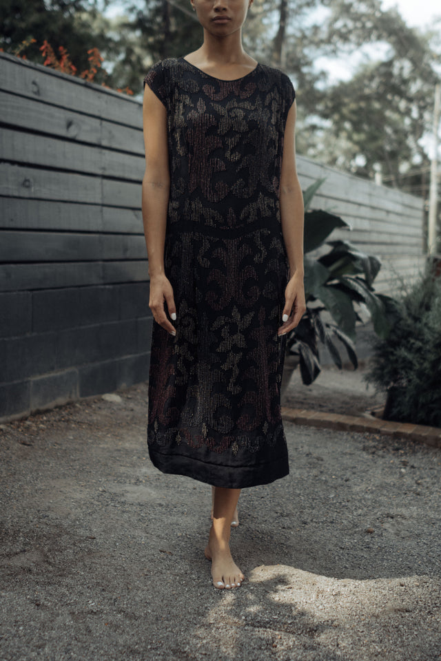 1920s beaded silk flapper dress