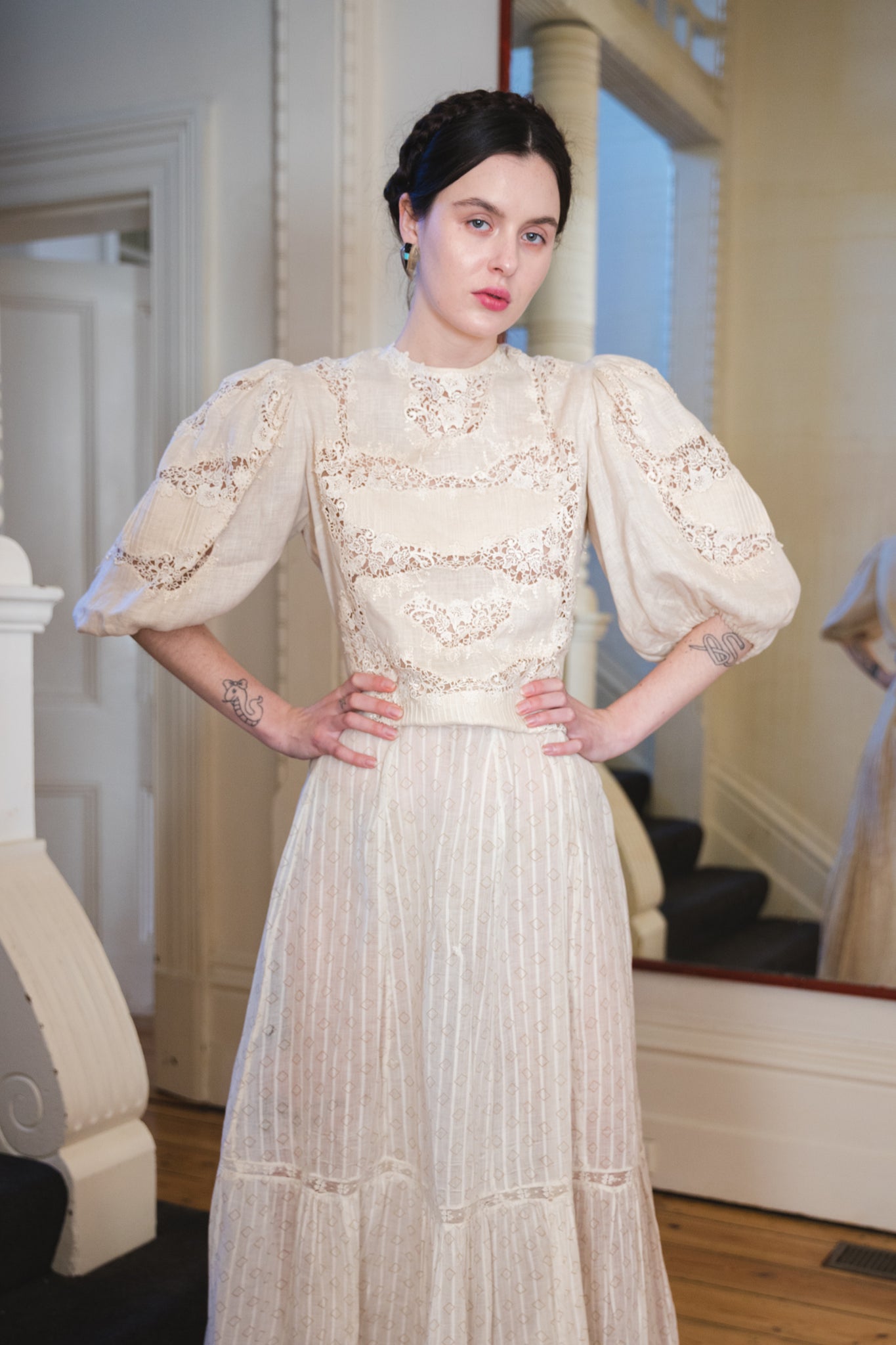 Edwardian printed cotton lace skirt