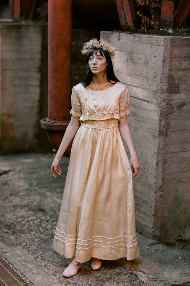 Edwardian silk lace wedding gown
