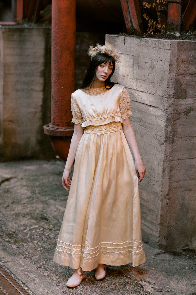 Edwardian silk lace wedding gown