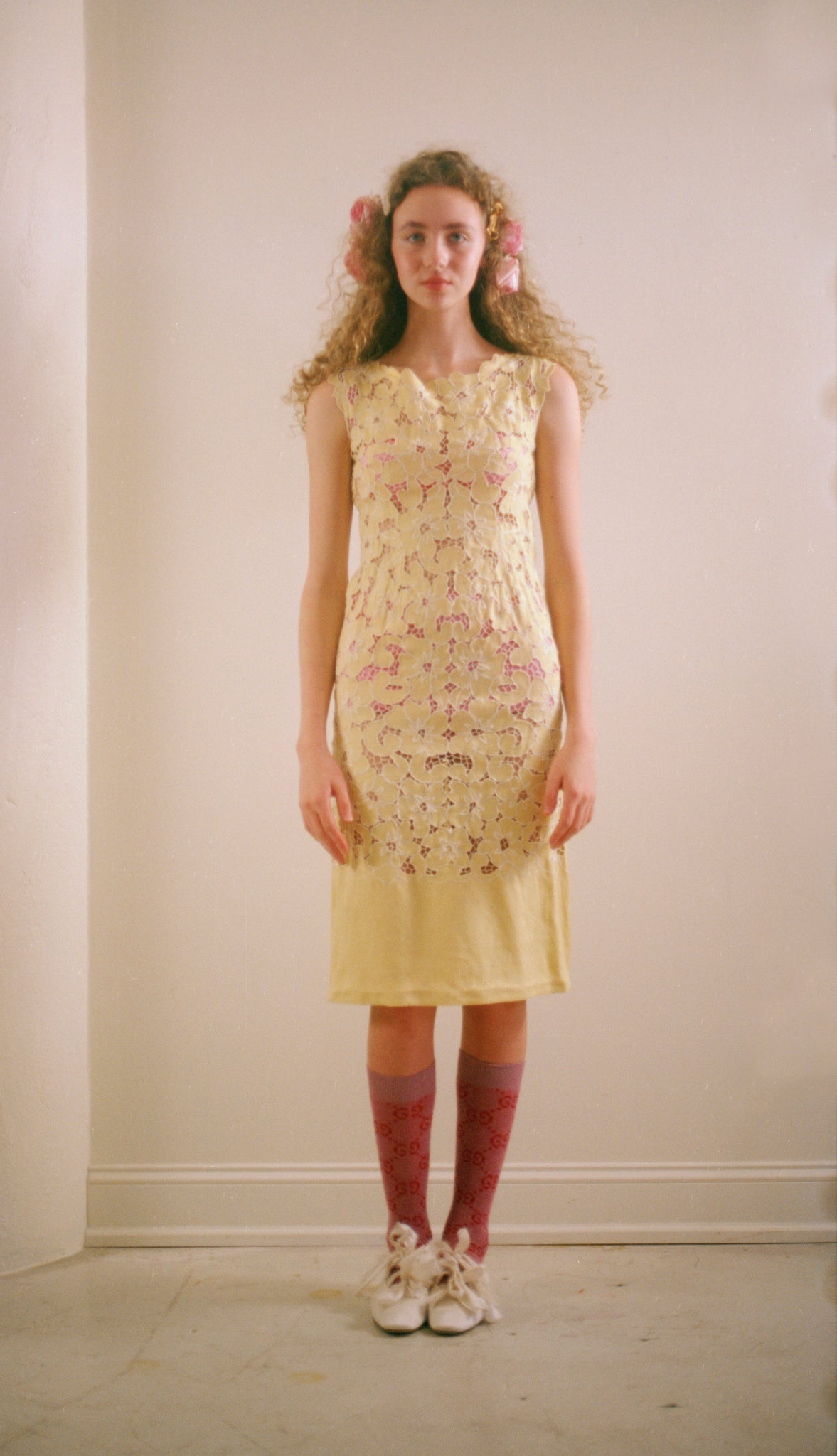 Mid century cutwork linen dress Devore Vintage Mid century cutwork linen dress Devore Vintage