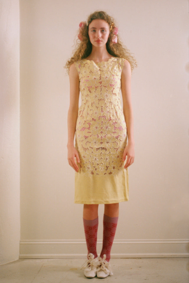 Mid century cutwork linen dress