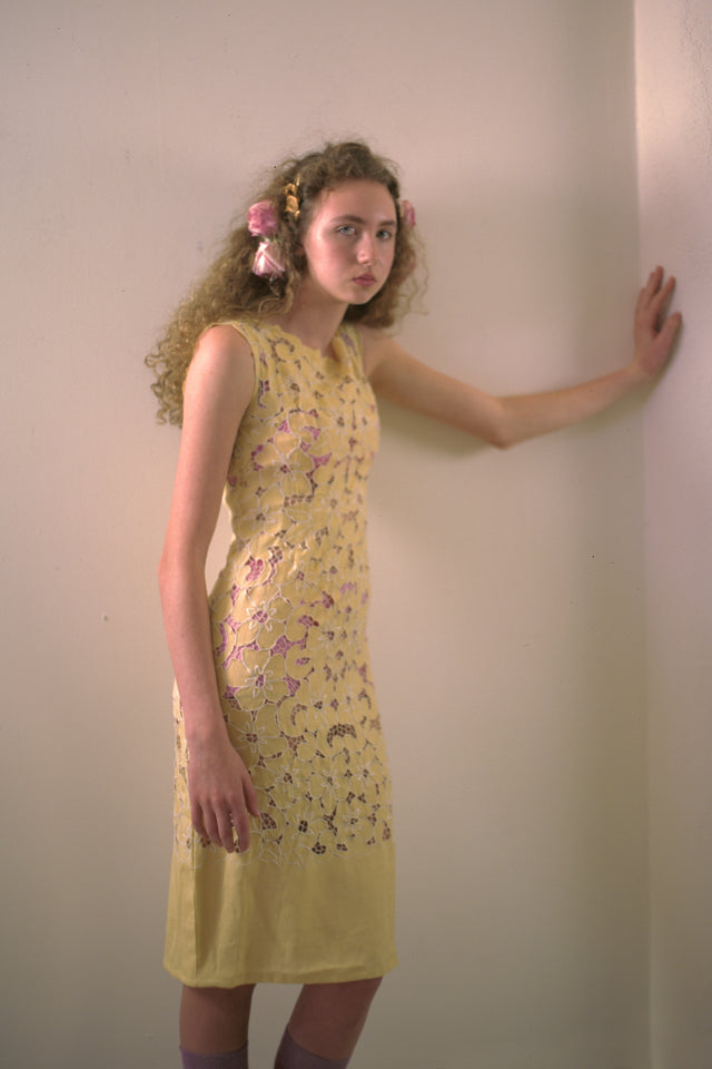 Mid century cutwork linen dress