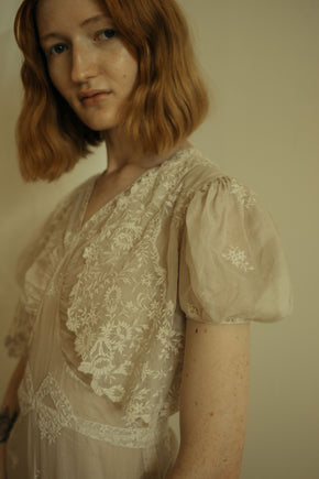 1930s whitework embroidered gown + bolero