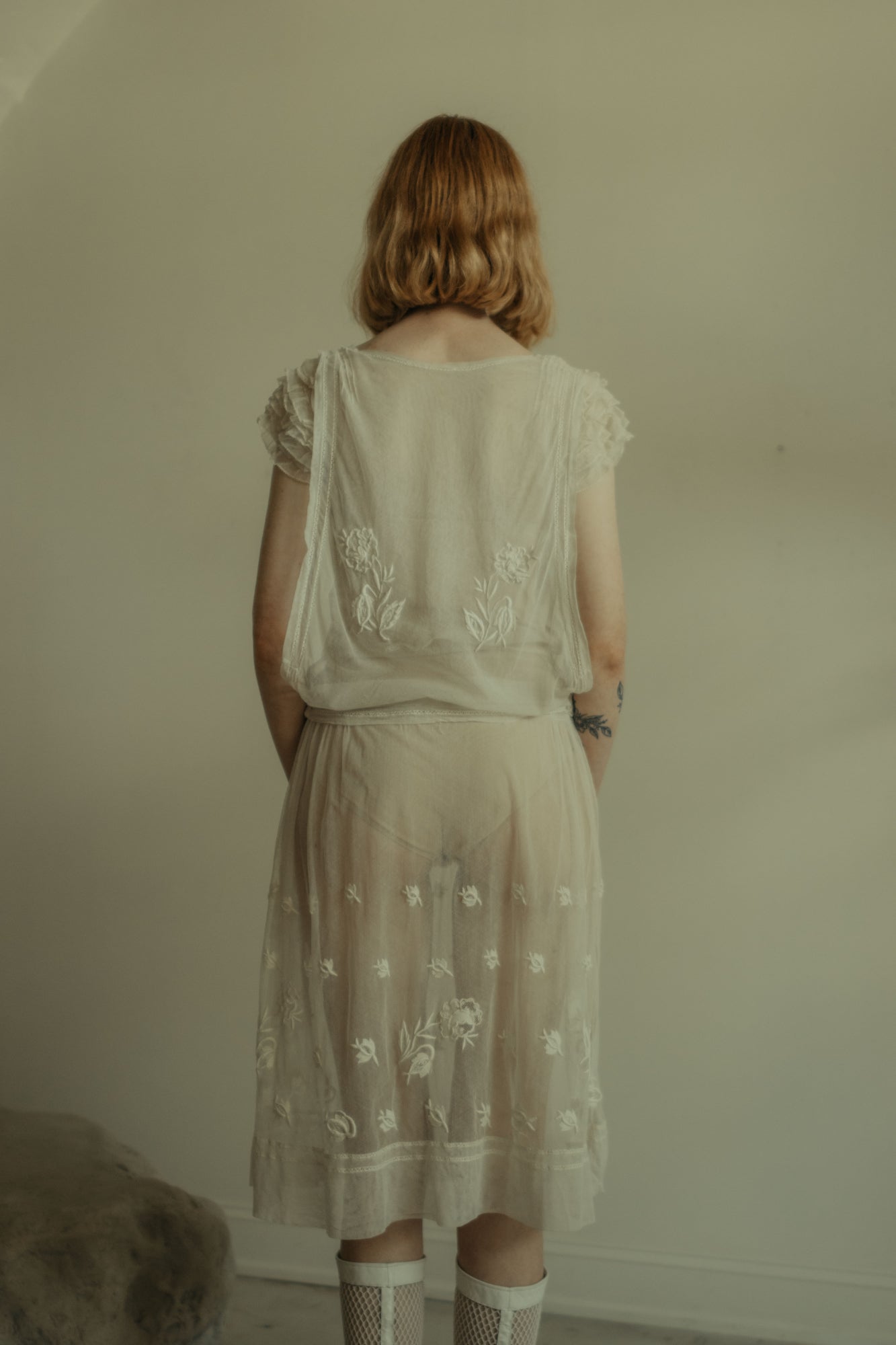 1920s French embroidered tulle dress