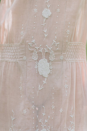 1920s pink Hungarian hand embroidered dress