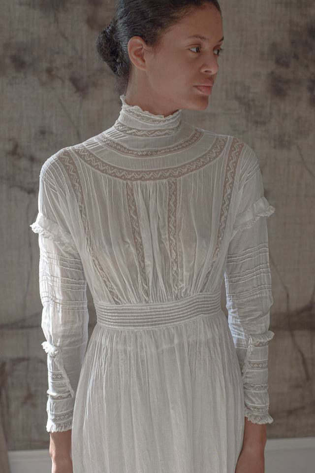Edwardian cotton lace lawn dress