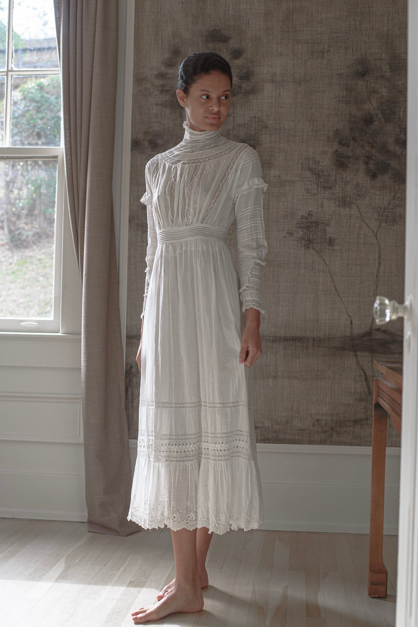 Edwardian Cotton Nightgown For women, beautiful long vintage gown