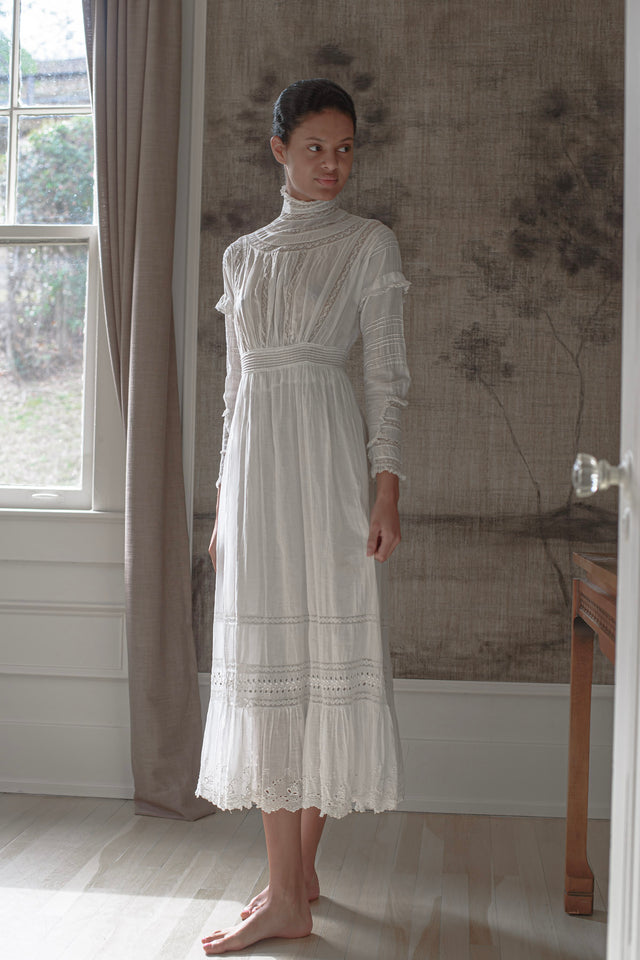 Edwardian cotton lace lawn dress
