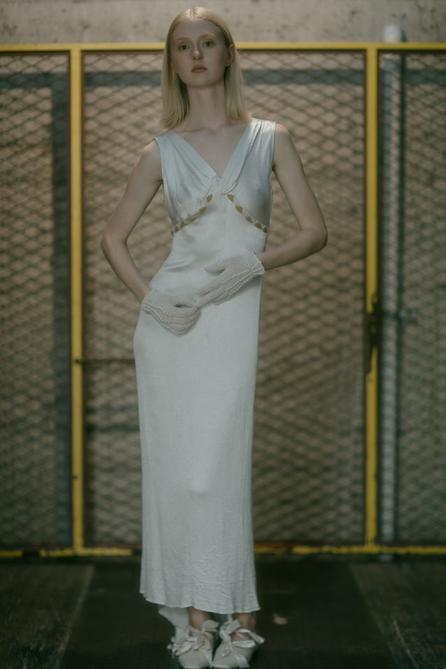 1930s textured satin beaded gown